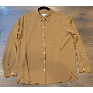 J. Jill Button-Down Long Sleeve Tunic Top Size Medium Brown Gold Relaxed Fit